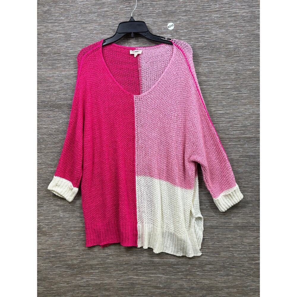 Ee:some Knit Sweater Womens Size Large Pink Colorblock 3/4 Sleeve Pullover